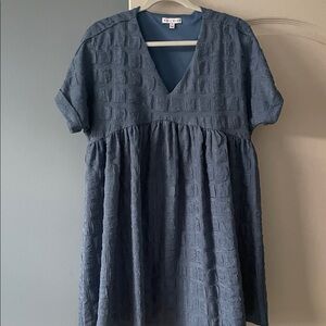 Blue Textured V-Neck Dress